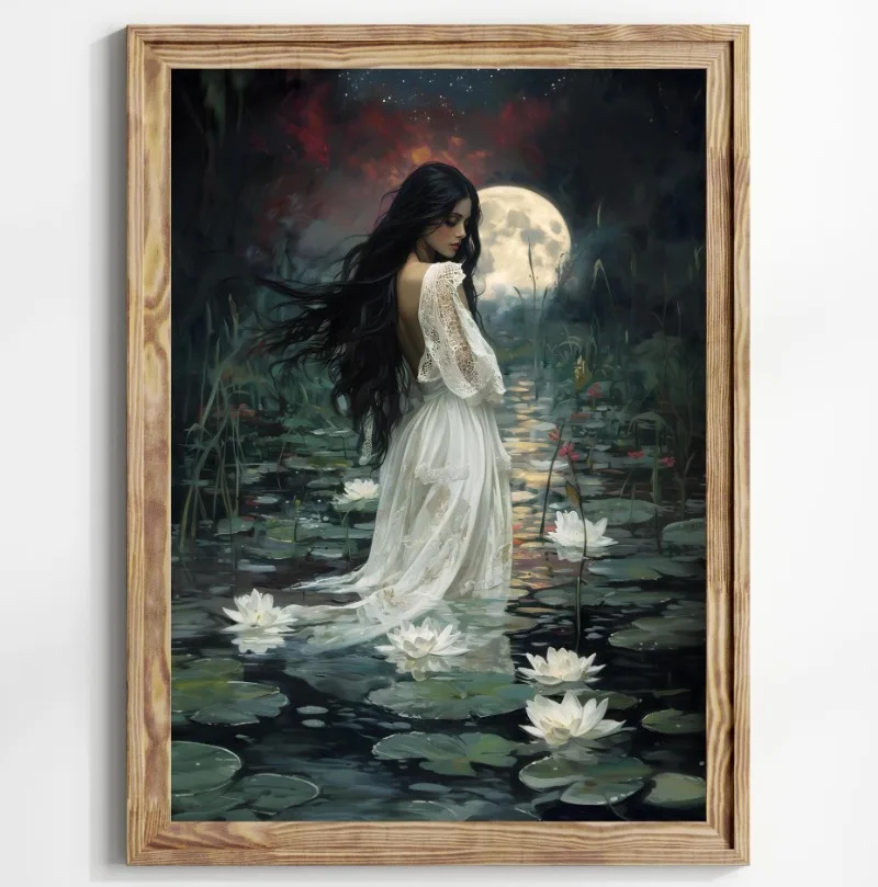 1pc frameless Canvas Painting  Victorian Art Altered Woman with Pearls Disco Ball Sword Poster Print Moody Vintage Black Rose Ca