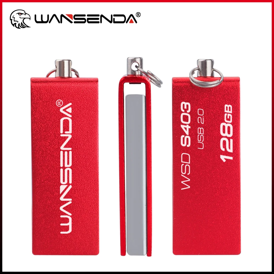 WANSENDA Rotation USB Flash Drive Waterproof Pen Drive 8GB 16GB 32GB 64GB 128GB Pendrive USB Stick 2.0 Memory Disk with Chain