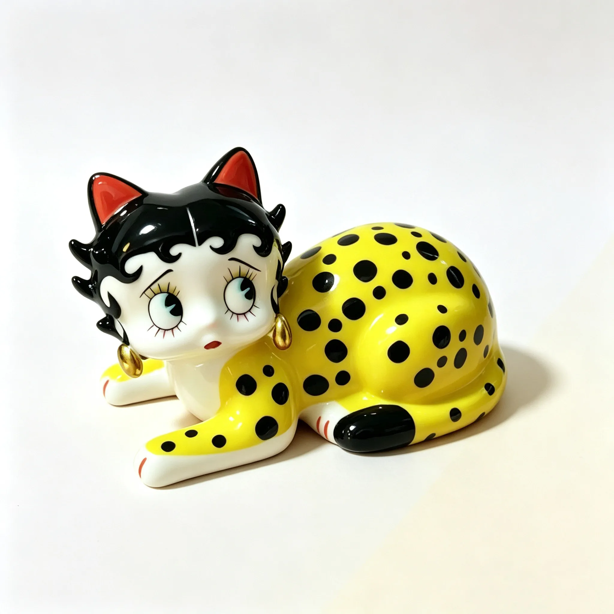 Cute Lucky Cat Ornaments, Goodwill Cat Leopard Print  Figurine with Lovely Smile, Creative Decorations for Home & Office