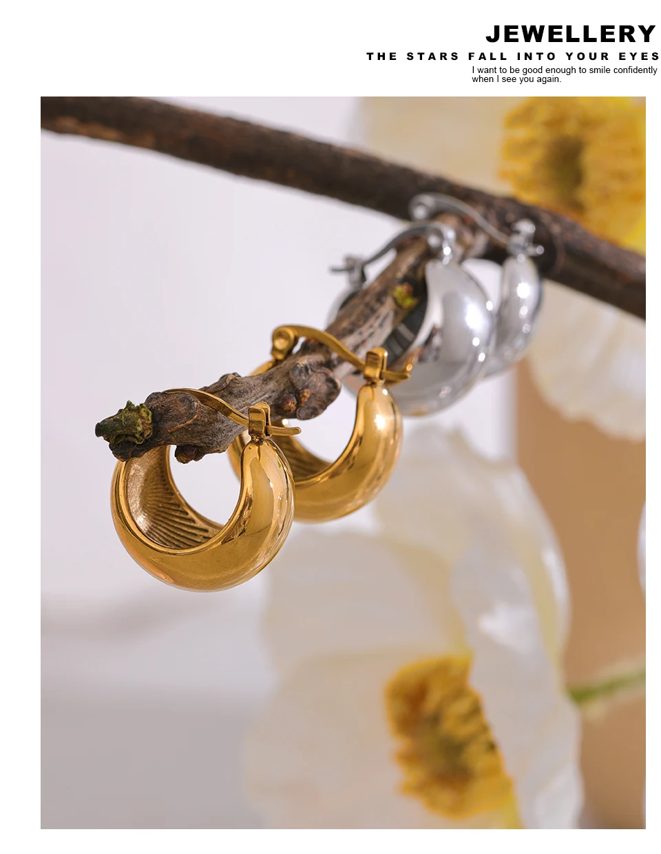 Yhpup Charm Edelstahl klobige geometrische ungewöhnliche Ohrringe personalisierte Metall rostfrei 18K Gold Farbe Schmuck Bijoux Femme – Detail 10
