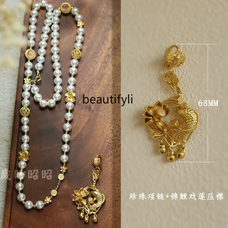 

Pearl long chain new Chinese style cheongsam horse dress accessories retro pendant necklace long style