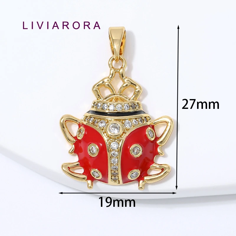 1/2/3Pcs 18K Gold Plated Brass With CZ Enamel Crown Ladybug Beetle Insect Charms Pendant For DIY Jewelry Making Materials