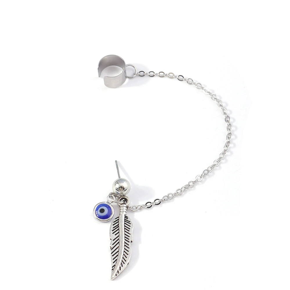 

Ethnic Retro Eye of Demon Tassel Chain Earrings for Women, Luxury Metal Piercing Ear Stud, Fashion Jewelry Accessories, 1 PC