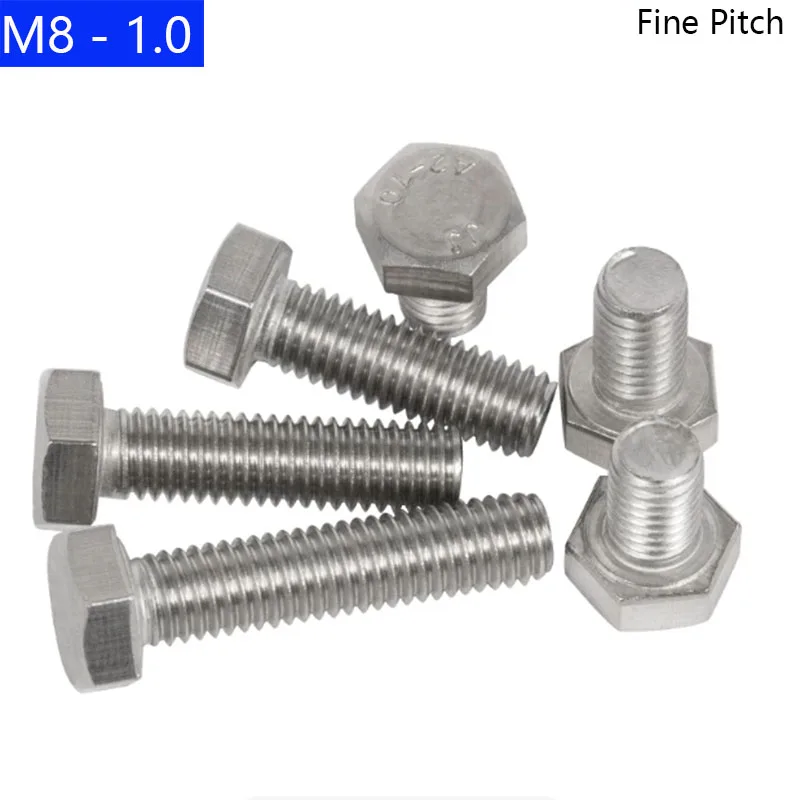 M8 - 1.0 ( 8mm ) Fine Thread 304 Stainless Steel Hex Cap Bolt / Screw DIN 933 Tap A2 - 70