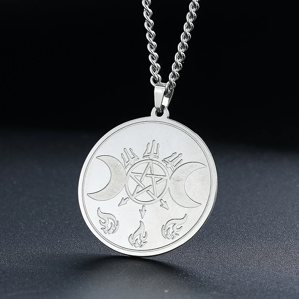 Classic Witchcrafts Triple Phase Moon Pendant Necklace Goddess Kabbalah Lucky Amulet Sorceress Choker Jewelry Gift for Women Men