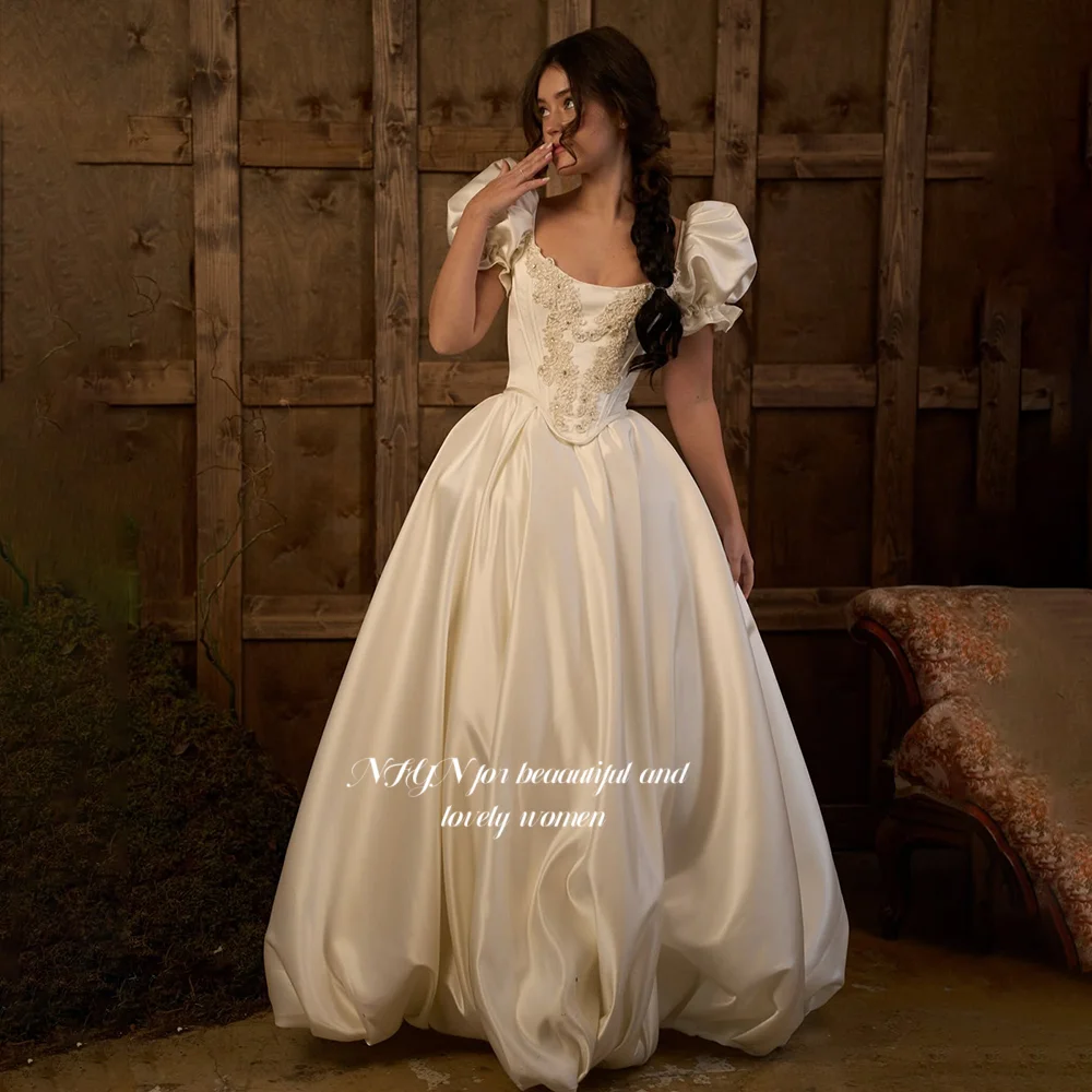 

NFYN Pop Sleeve Evening Dress A Line Prom Dress with Applique Party Dresses فساتين مناسبة رسمية Customized