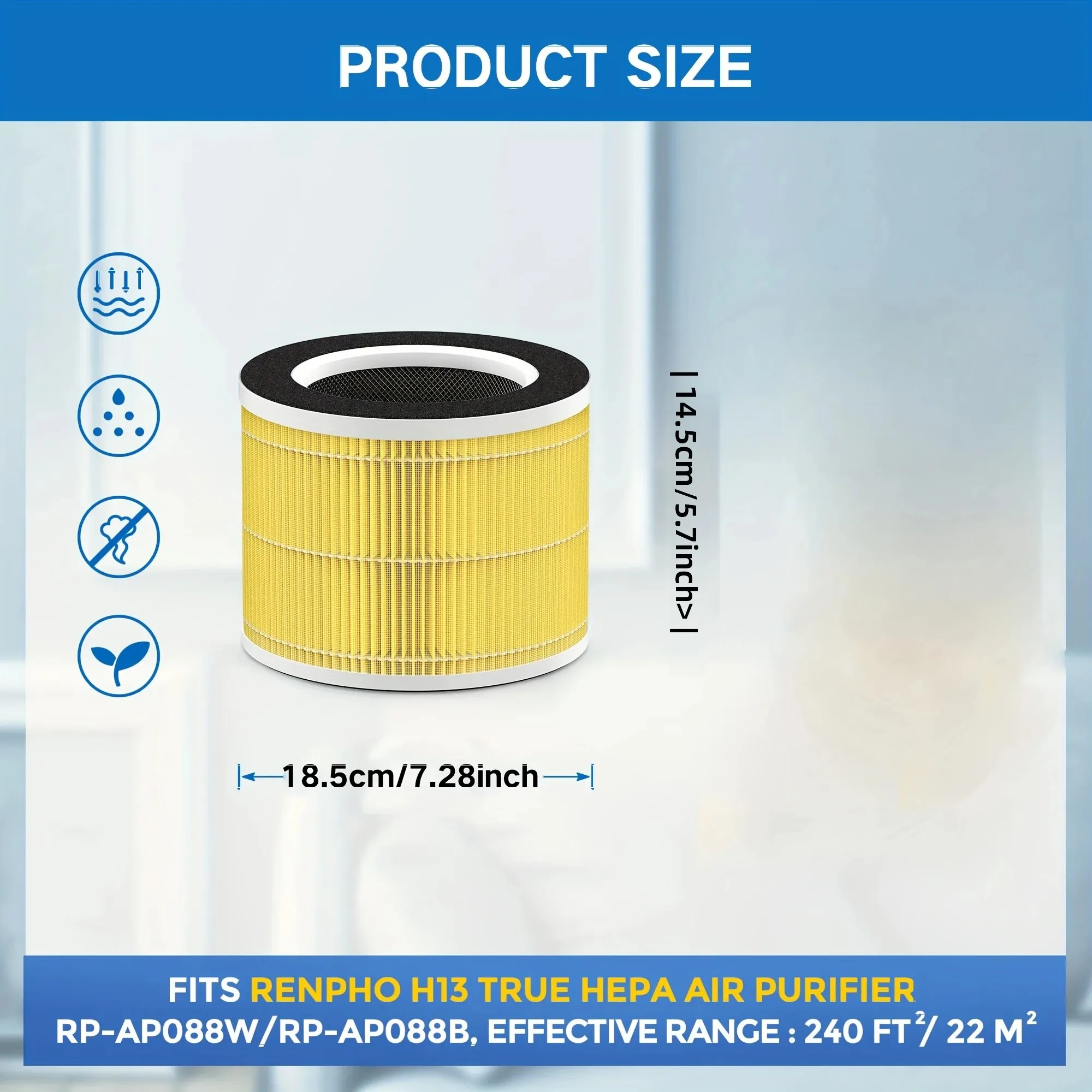 1/2 Pack RP-AP088-F1 Compatible with RENPHO Air Purifier Replacement Filter RP-AP088W RP-AP088 RP-AP088B