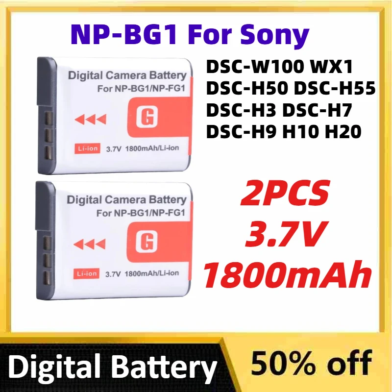 

2PCS 3.7V 1800mAh NP-BG1 Li-lon Digital Batteries for Sony DSC-W100 WX1 DSC-H50 DSC-H55 DSC-H3 DSC-H7 DSC-H9 H10 H20