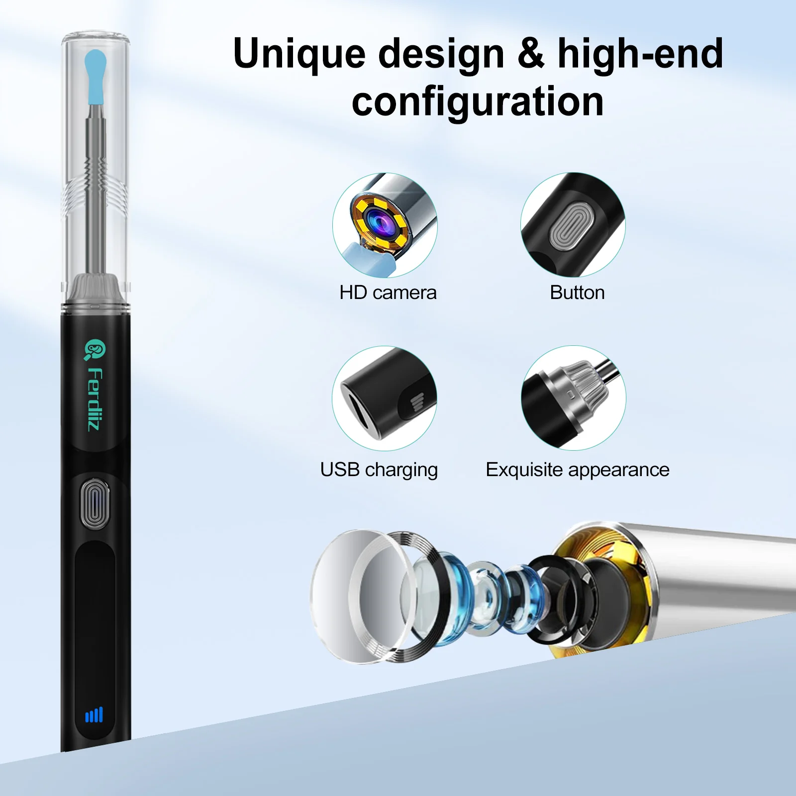 Earwax removal tool 1080P high-definition camera wireless intelligent ear cleaner with 6 LED lights IP67 waterproof effect