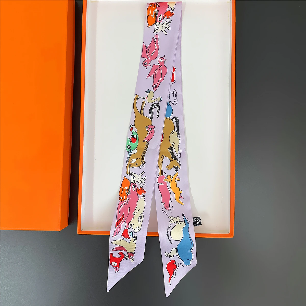 Brand Design Cartoon Animals Twill Silk Scarf Foulard Skinny Bag Scarves Luxury Scarf Women Neckerchief Fashion Hair Headband