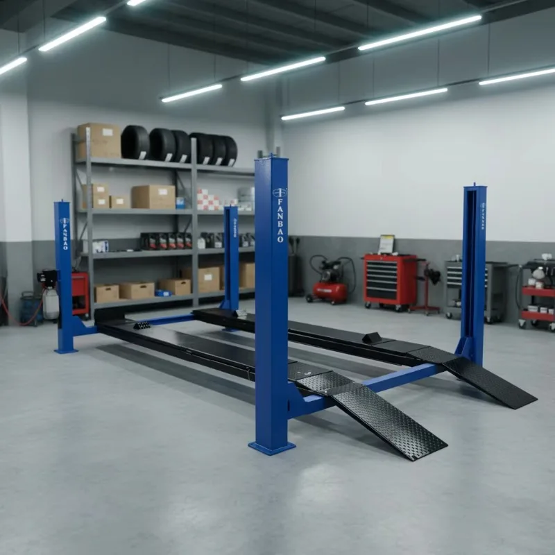4 Post Four Cylinder Hydraulic Car Lift 3000kg Capacity CE Certified Garage Equipment Car Repair Center  Model 2.2Kw Motor