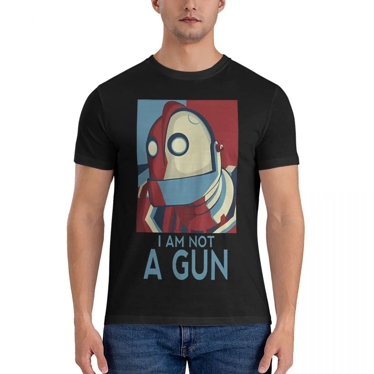 Men's T-Shirt Robot I'm Not A Gun Awesome Pure Cotton Tee Shirt Short Sleeve The Iron Giant Cartoon T Shirt Round Neck Clothes