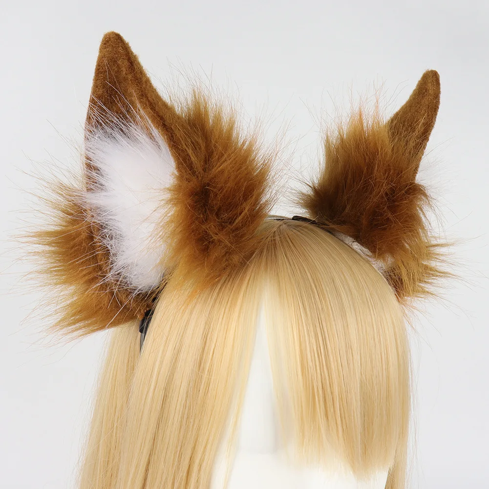 Cute Plush Animal Simulation Tail and Ear Set Cosplay Props Fate Tamamo No Mae Ear Tail Plush Wolf Cat Headwear Halloween Party