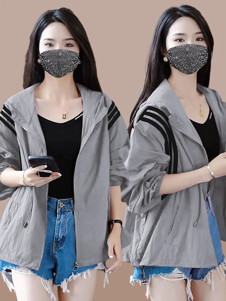

2024 Summer New Women's Loose Casual Style UV Protection Fleece Windbreaker Outdoor Cycling Cardigan Fashionable Commute Coat