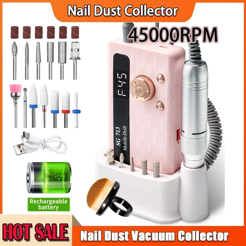 

Rechargeable Nail Drill Professional 35000/45000RPM Portable Electric Manicure File for Nail Gel Polish Removal And Grinding