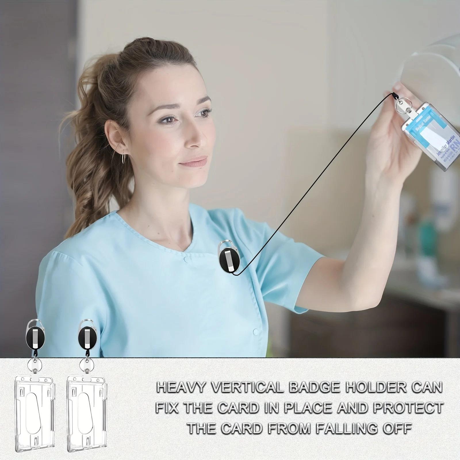 حافظات حامل البطاقات الشفافة، سلسلة مفاتيح قابلة للسحب، مقاومة للخدش، حافظات بطاقات البنك لمعرف مكتب الطالب