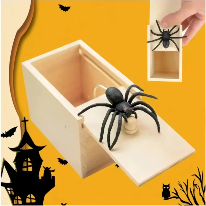 

Trick Spider Funny Scare Box Wooden Hidden Box Quality Prank Wooden Scare Box Fun Game Prank Trick Friend Office Toys
