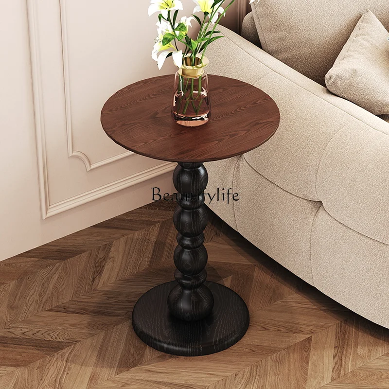 -*French retro style solid wood round coffee table 2024 new high-end ash wood living room coffee table