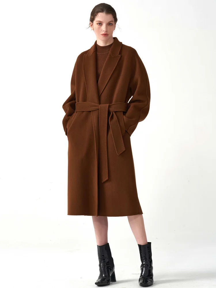 

2023 Autumn and Winter New Cashmere Coat Ladies Long Series Belt Woolen Coat European and American Loose Versatile Trench Coat