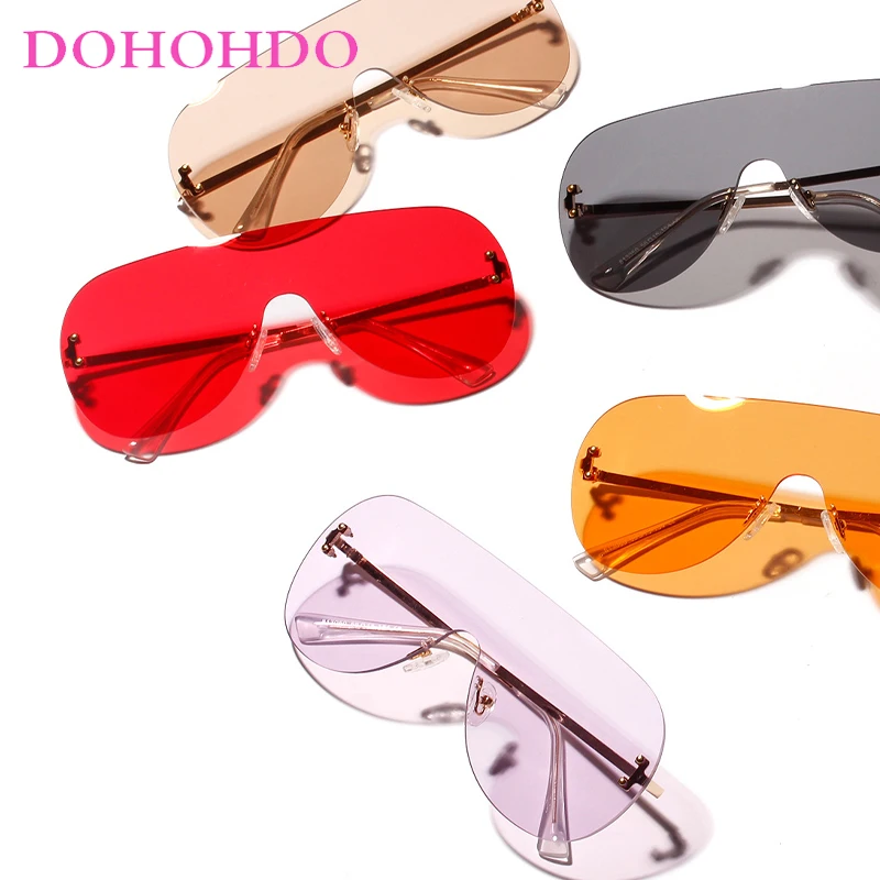 DOHOHDO One Piece Large Frame Men\'s Sunglasses 2024 Summer Fashion Clear Color Women Rimless Sun Glasses Oversize Metal UV400