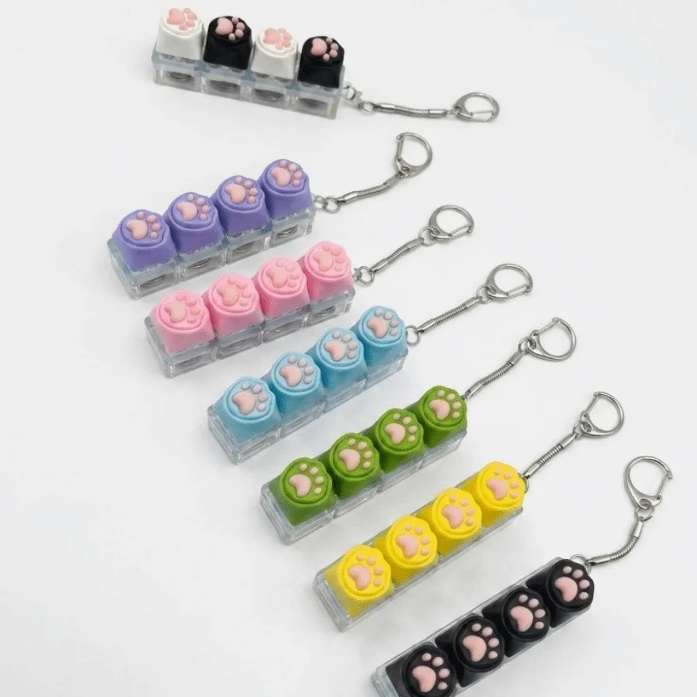 Luminous Cat Paw Keychain 4 Keys Pure Color Base Keyboard Switch Tester Press Button Portable Clear Base Fidget Clicker Keyring