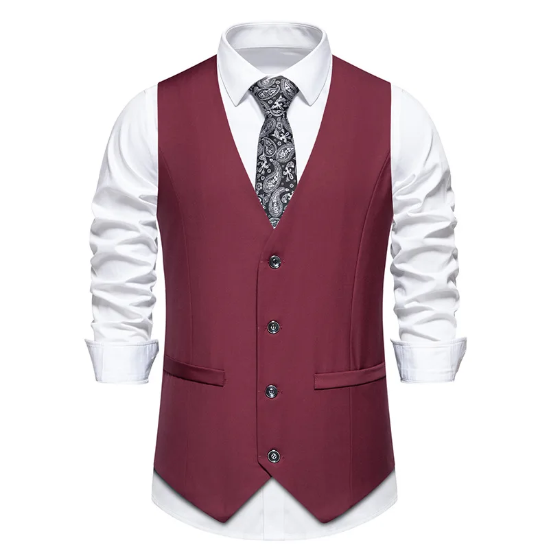 Spring New Men\'s Suit Vest V-neck Solid Color Casual Slim Fit Comfortable and Refreshing Vest Top