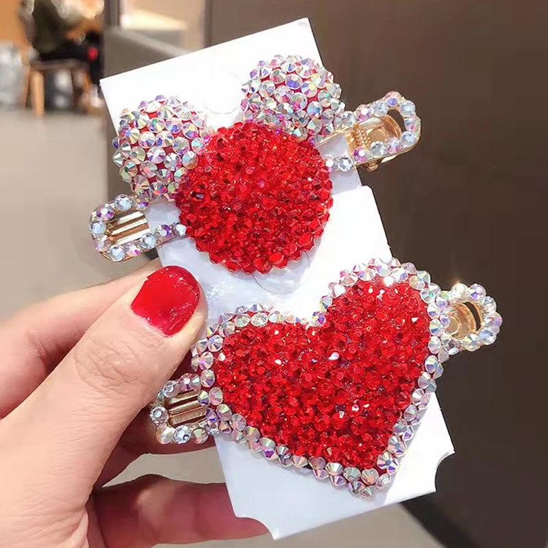 Cute Red Rhinestone Mouse Hair Clip Starfish Bangs Side Clip for Girls New Year Gift Children Fashion Jewelry