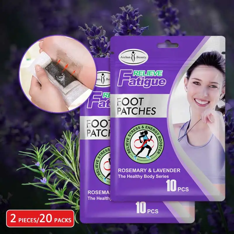 2 peças/20 pacotes de adesivos para pés de lavanda e alecrim, ingredientes naturais, alívio do estresse, ajuda a limpeza do sono, cuidados com o corpo