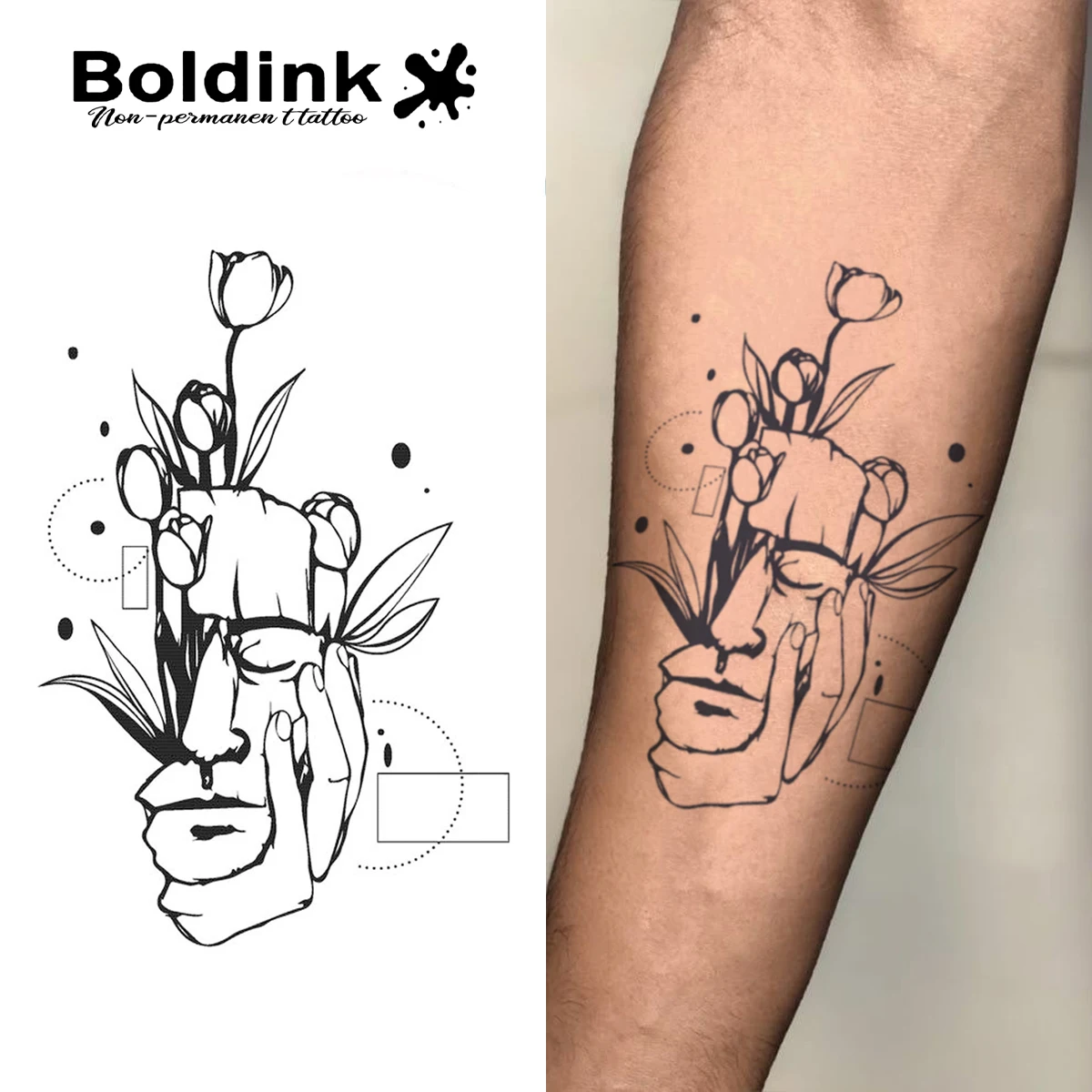 

Boldink geometric figure flower tattoo stickers | waterproof for 1-2 weeks | modern hand-painted | party wear eye-catching artif