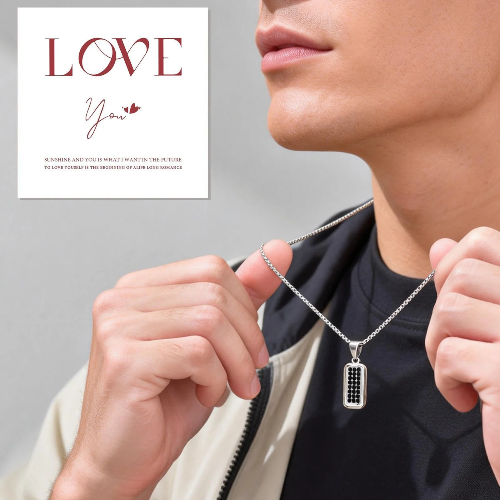 Personalization Dog Tag Necklace for Men Gift, Inlaid With Zircon Stainless Steel Free Engraving Pendant Necklace to Dad Husband view 3