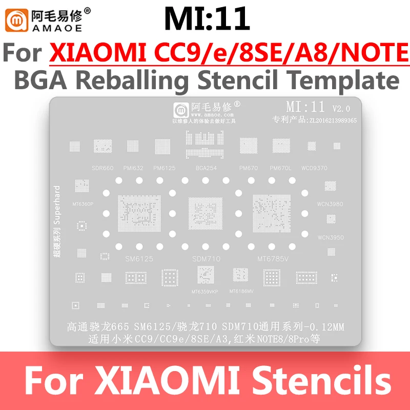 Xiaomi 13, 12, 11, 10 Ultra, Redmi K20, K30, Pro Note, CPU, MI 8, 9, 10, IC, Amaoe BGA Reballing Solder, Stencil Plant Tin Net, 0,12 milímetros