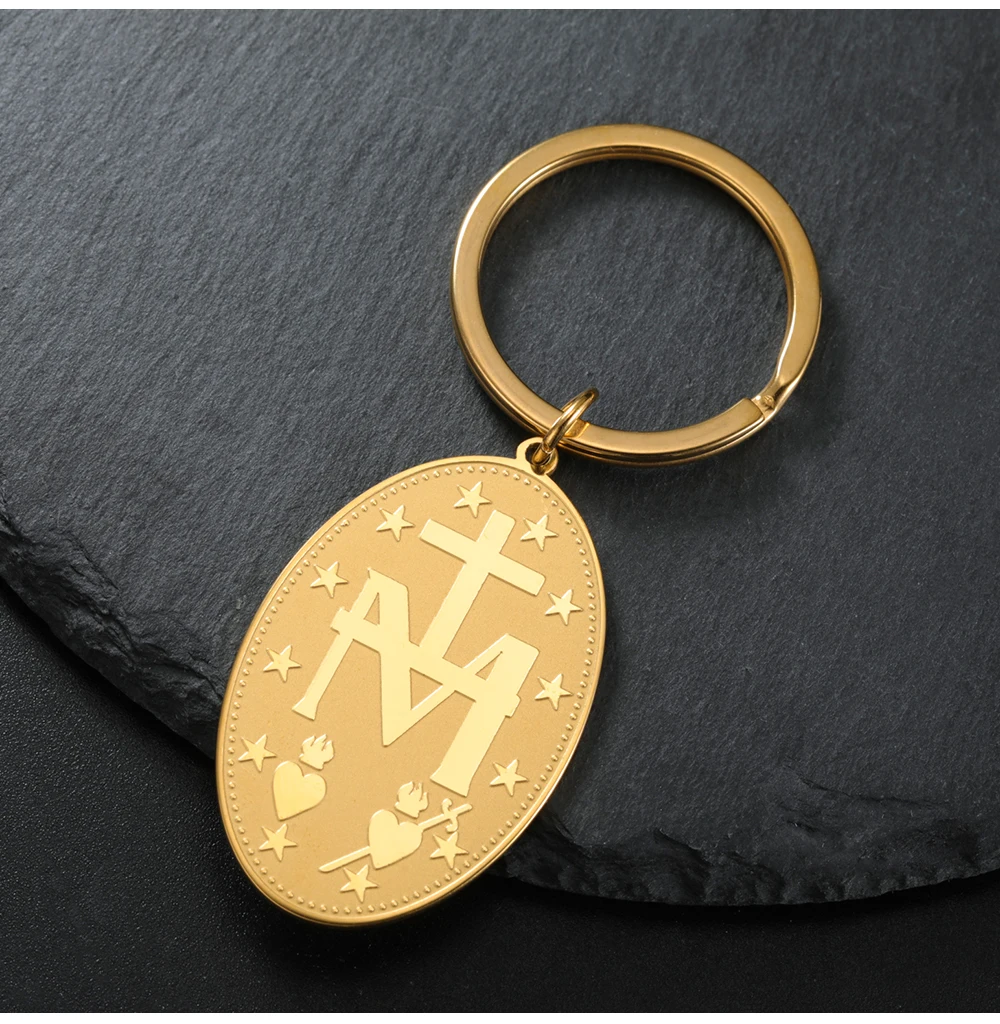 COOLTIME Jungfrau Maria Anhänger Schlüsselanhänger Christentum Religiöser Gläubiger Segen Edelstahl Schlüsselanhänger Schmuck für Männer Frauen – Detail 12