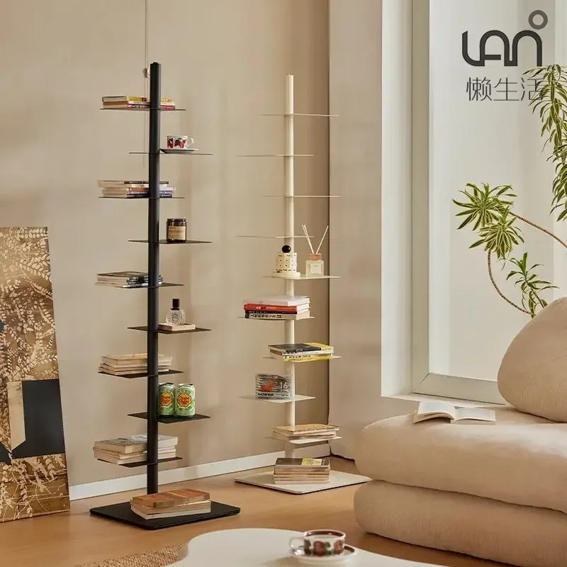 Creative Rotating Bookshelf Study Living Room Multi-layer Wrought Iron Floor Shelfes Home Bedroom Storage Bookcaces