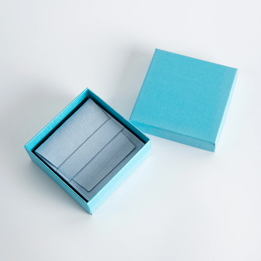 Sky Blue 7x7x3cm Jewelry Paper Box And 6.2x6.2cm Microfiber Strip Bag For Ring Earring Pendant Necklace Organizer Wedding Favors