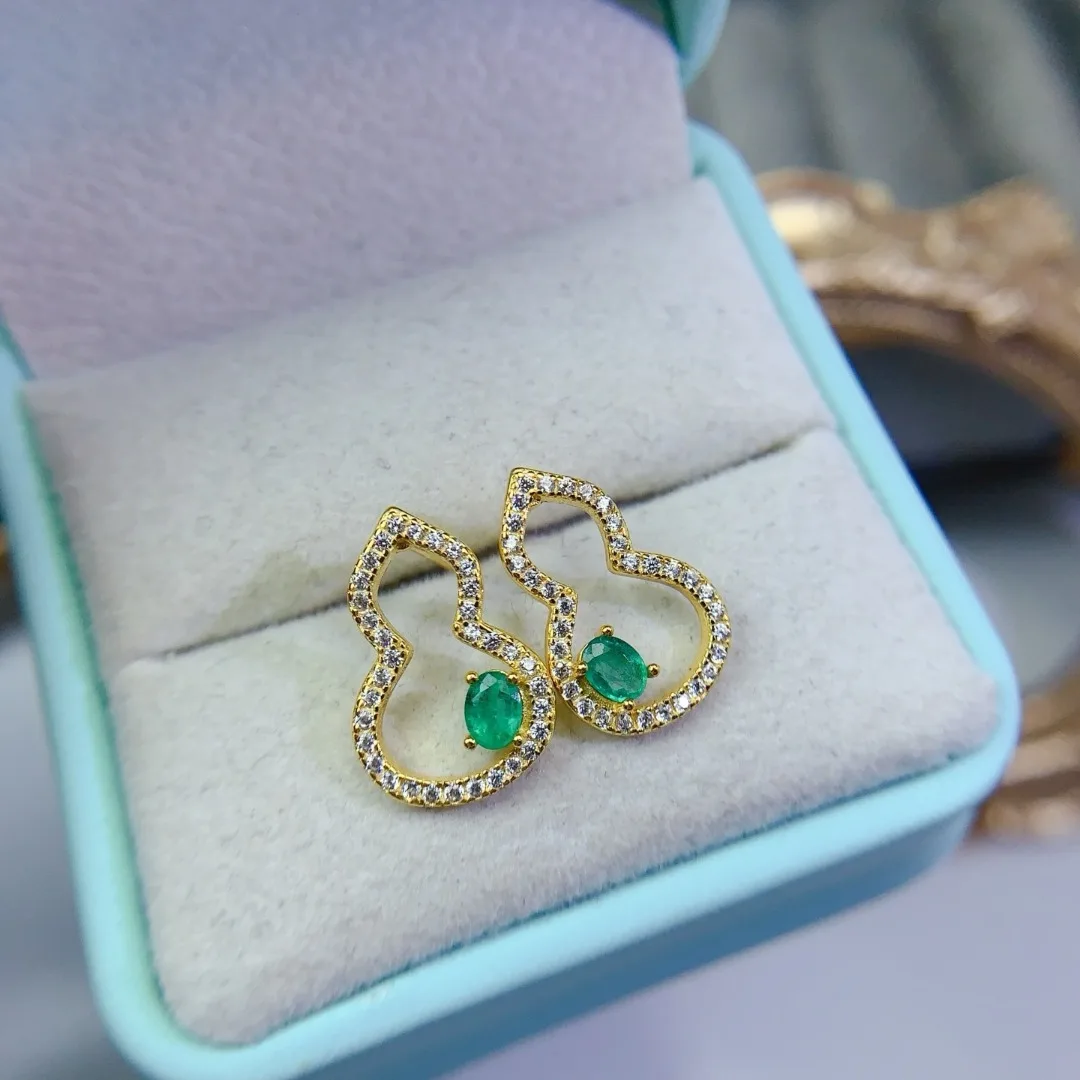 

Изысканные женские серьги-гвоздики с натуральным изумрудом из серебра S925 Изящная ювелирная деталь для изготовления вечеринок или повседневного ношения