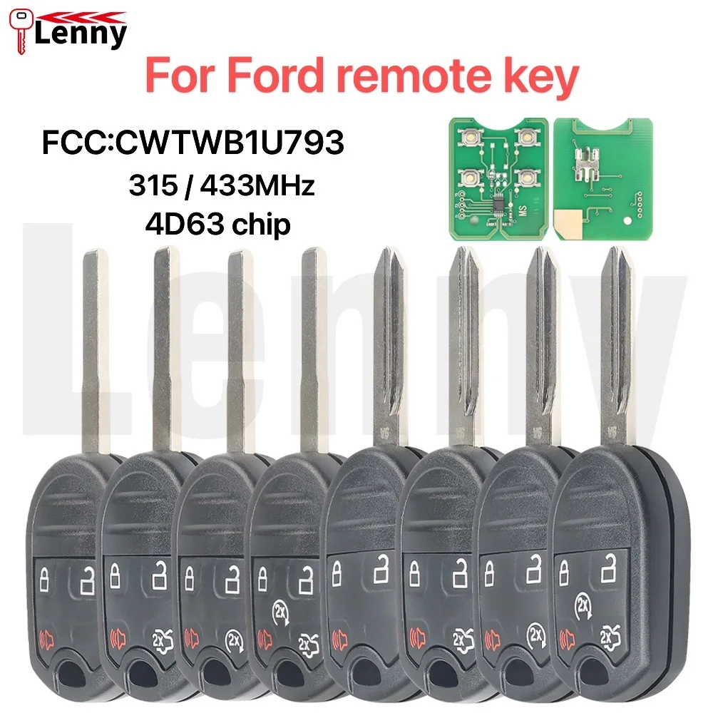 Leo FCC:CWTWB1U793 315/433MHz 4D63chip 3-4-5button blade:HU101/FO38 Cuttable car key For  Ford EDGE Flex Explorer Taurus Mustang