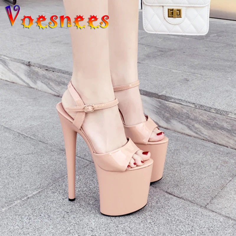 Naked Sandals Waterproof Platform Women Fish Toe Black Sexy Super High Heels Sandals Model T Station 20CM Stage Catwalk Sandals