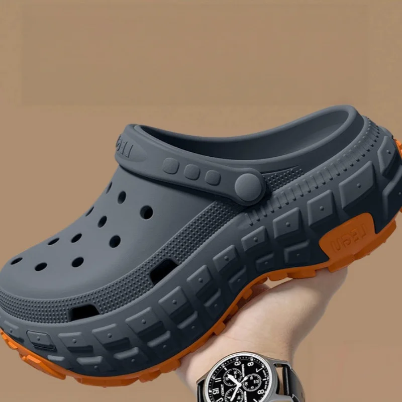 Unisex Summer Clogs Color Block Sole Block Textured Midsole Perforated Design Slip On Sandals Outdoor Beach Footwear
