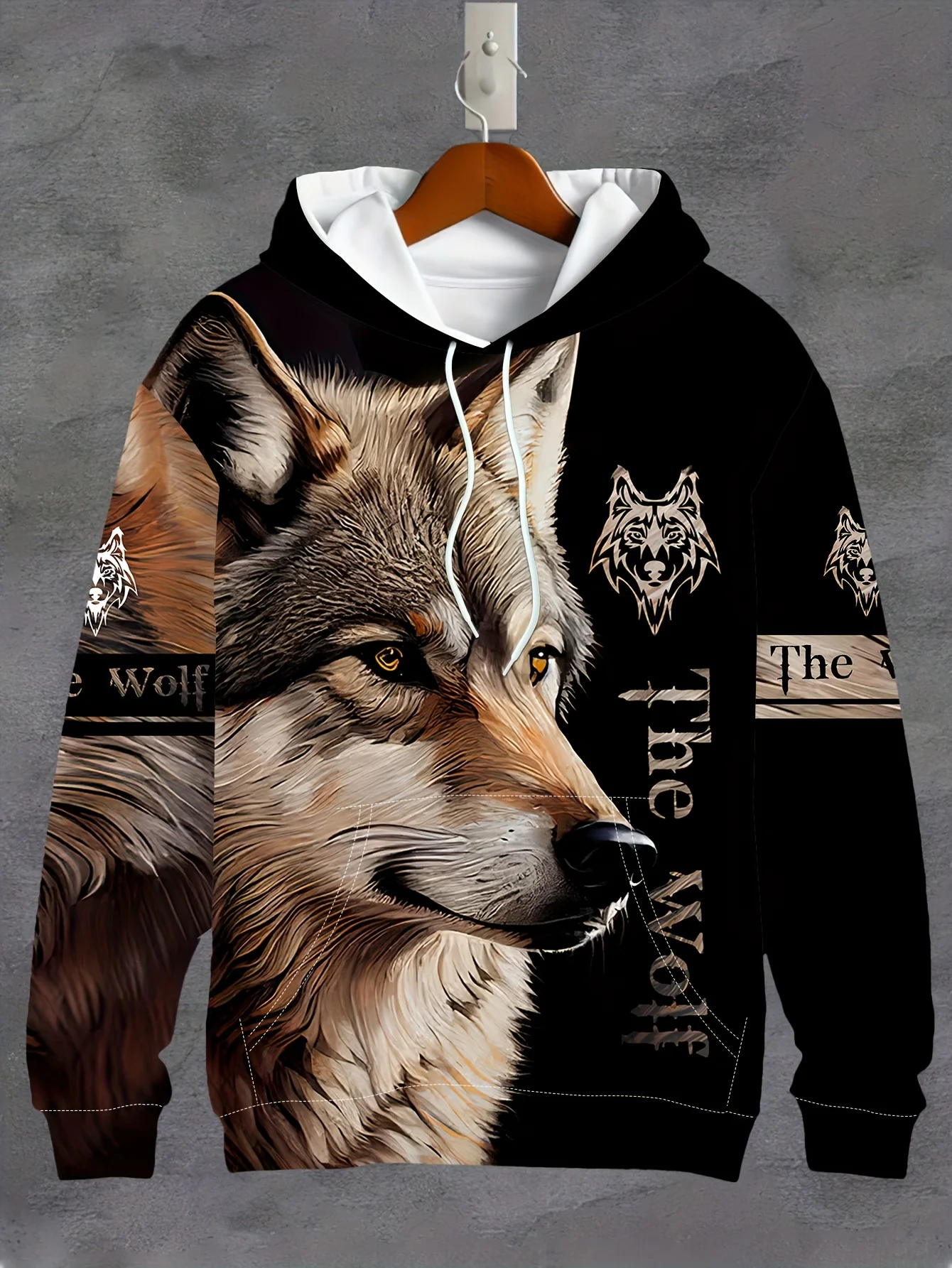 Autumn Men's Wolf Graphic Casual Hoodies 3D Print Vintage Animal Pattern Long Sleeve Pullover Fashion Creative Loose Man Clothes