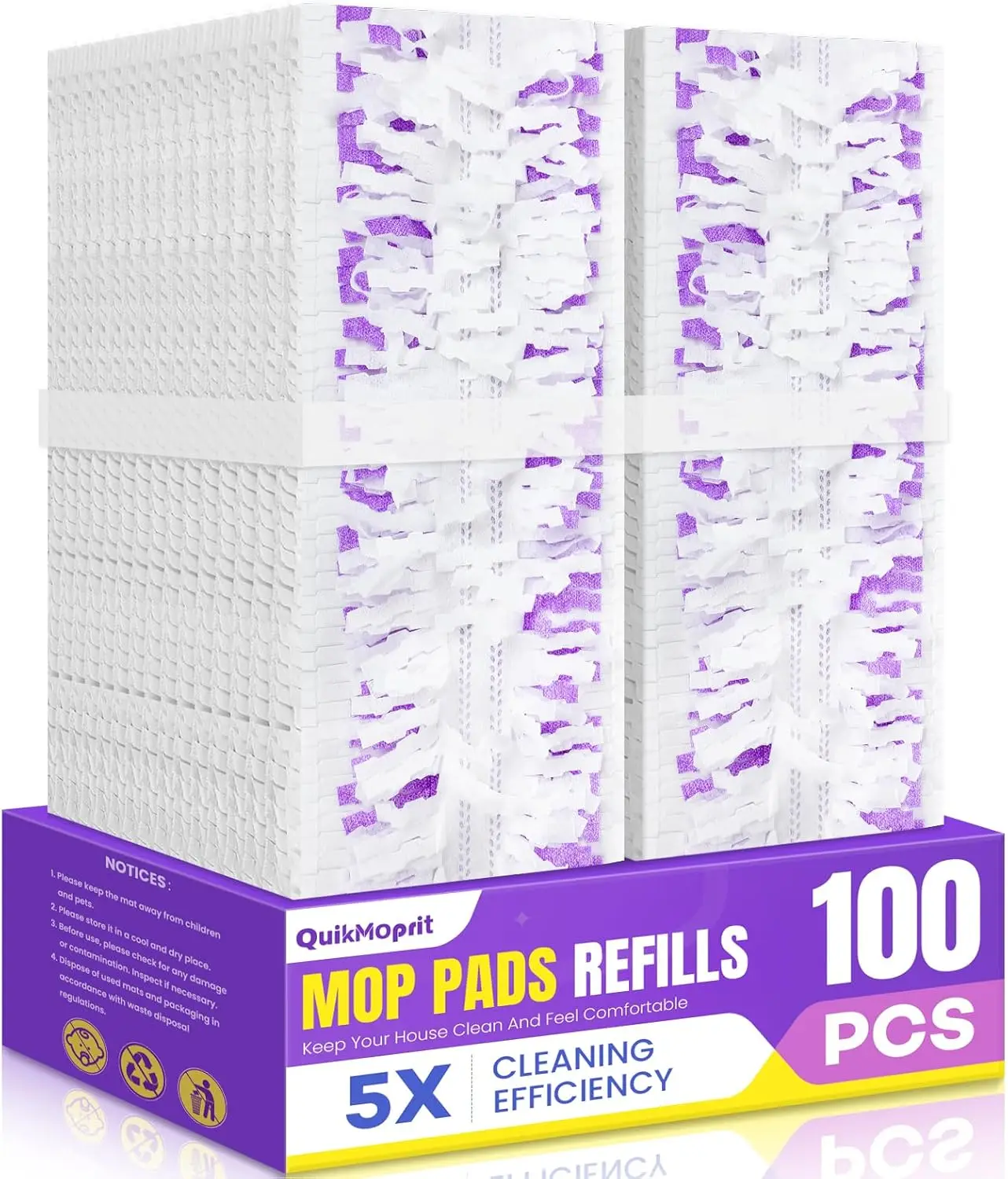

100 Pcs 5X Disposable Mop Pad Refills, Heavy-Duty 14-Layer for Multi-Surface Floor Cleaning