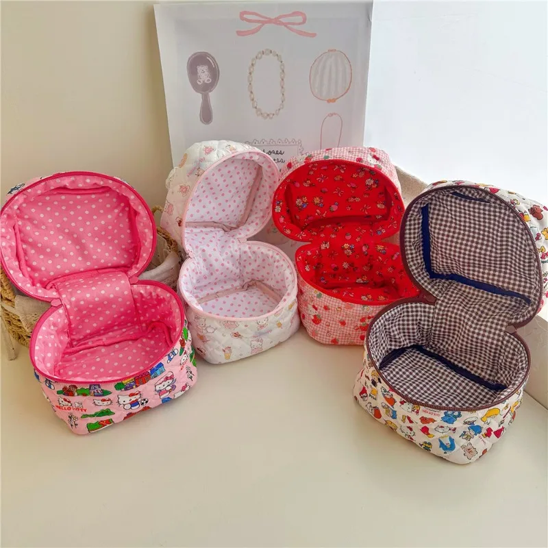

Hello Kitty Makeup Bag Anime Cute KT Women Accessories Cotton Fabric Large Capacity Cosmetics Storage Kawaii Girl Gift Wholesale