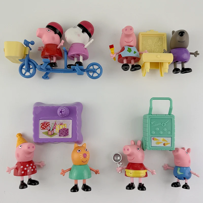 12Pcs/set Peppa Pig Danny Dog Painting Suzy Sheep Cycling George Ice Cream Candy Cat Birthday Anime action Figure Model Toys