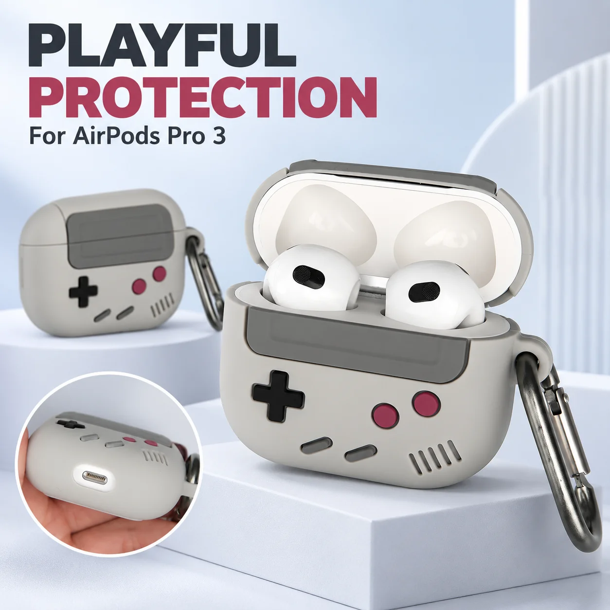 Retro Game Style Silicone Protective Case for AirPods Pro 3 Pro 2 4 3 2 1 Sleeve Shell Capa Earbuds Charging Box Cover With Hook