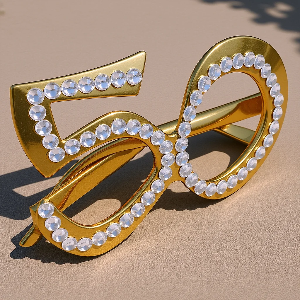 

1pc 1 Pair 50Th Birthday Glasses Rhinestone Number Eyeglasses Lightweight Glitter Frame Party Prop Decorative Eyewear For Adults