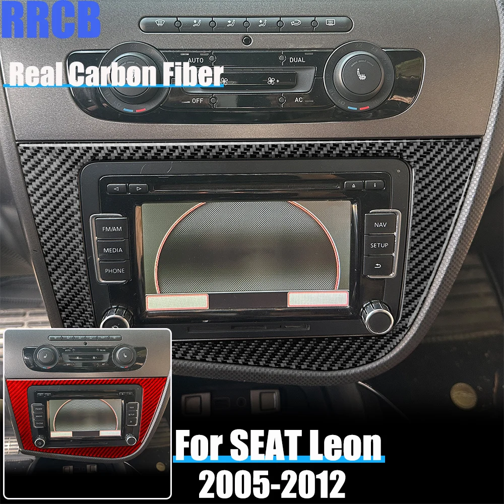 Real Carbon Fiber Car Accessories Center Console Soft Cover Sticker For SEAT Leon MK2 2005 2006 2007 2008 2009 2010 2011 2012
