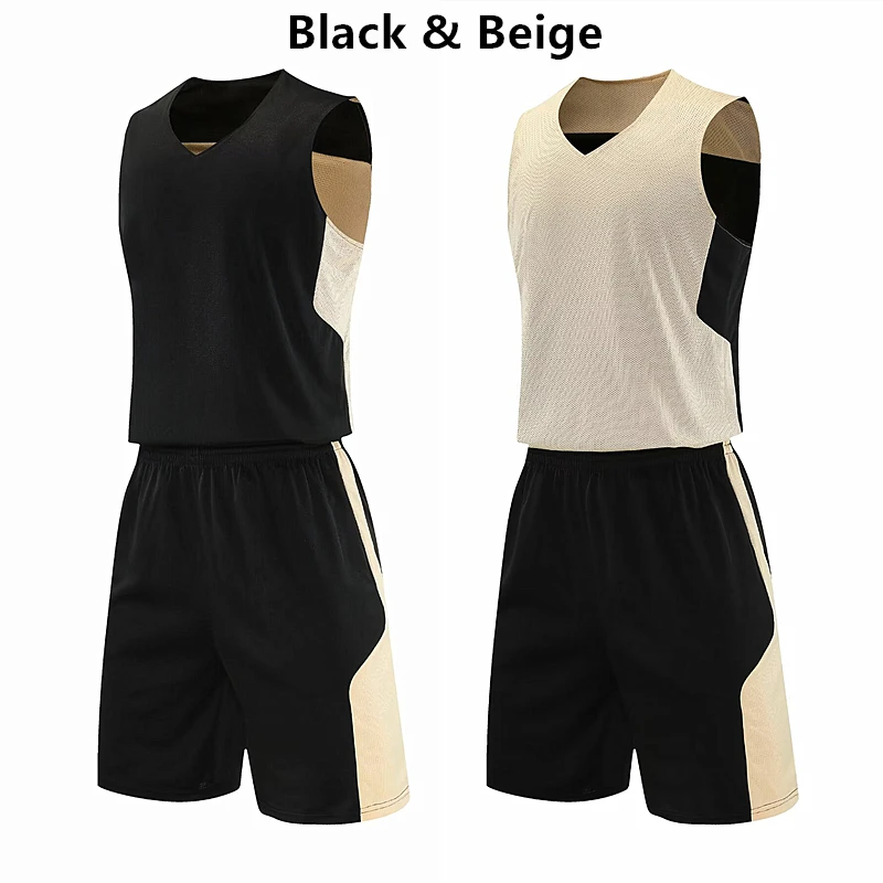 Double-sided Wearable Basketball Uniforms Men Kids Basketball Jersey Suits Breathable Double layer vest, Single layer shorts
