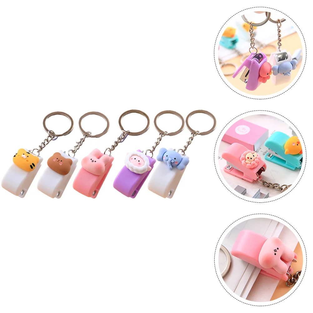 5 Pcs Small Stapler Keychain Animal Stationery Student Gift Staples with Abs Office Novelty