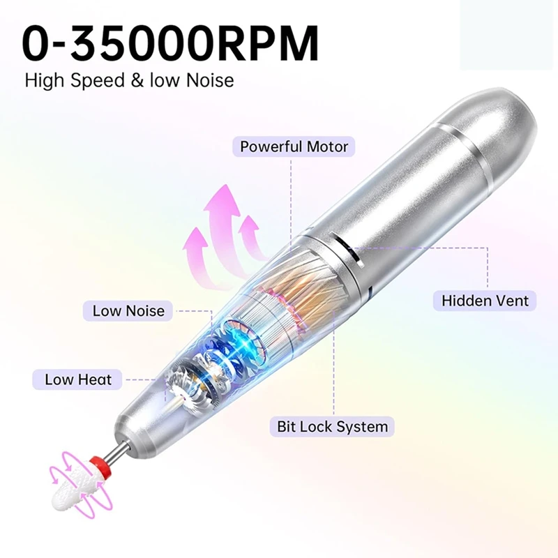 ABJI-taladro eléctrico inalámbrico para uñas, taladro acrílico portátil con pantalla HD de diamante recargable, 35000 RPM