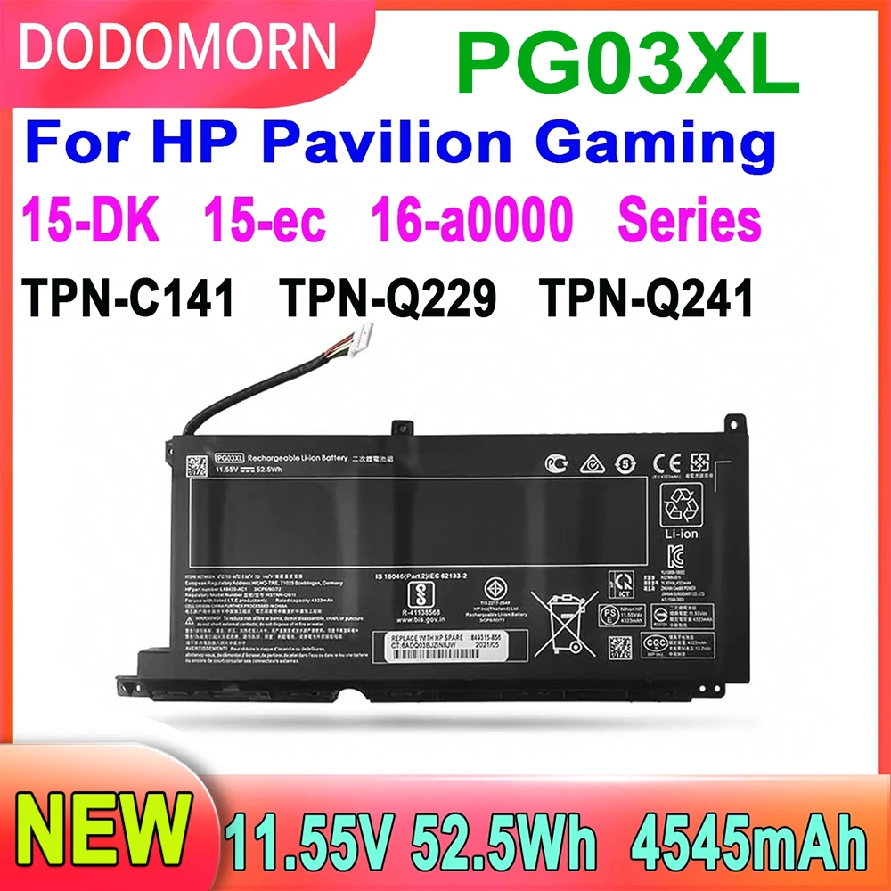 Nova bateria do portátil PG03XL para HP Pavilion Gaming 15-DK dk0003nq 15-dk0020TX 15-ec 15-ec0000 OMEN 5X FPC52 HSTNN-DB9G L48430-2B1