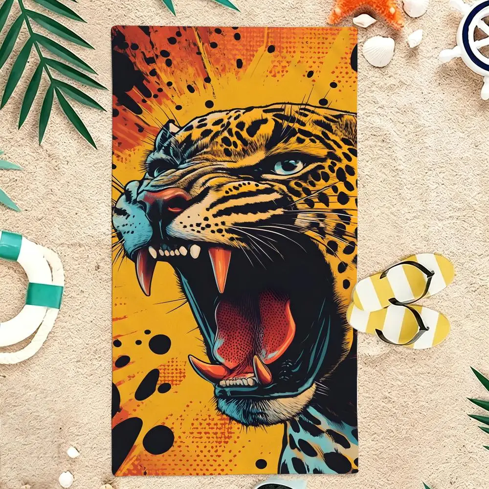 Artistic Painted Leopard Print Towel Microfiber soft Beach Towel for Travel Fitness Sauna Bathing Camping
